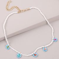 Fashion Long Hand-woven Rice Bead Flower Necklace sku image 1