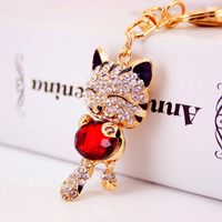Cute Diamond Lucky Cat Bag Accessories Cat Metal Pendant Key Chain For Women sku image 21