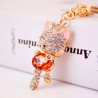 Cute Diamond Lucky Cat Bag Accessories Cat Metal Pendant Key Chain For Women sku image 20