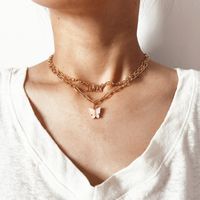 Hot-selling Butterfly Retro Multi-layer English Letter Alloy Pendant Necklace Bone Chain main image 1
