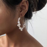 Woven Pearl Exaggerated Fashion Circle Alloy Earrings For Women Hot Sale main image 3