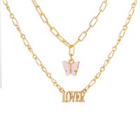 Hot-selling Butterfly Retro Multi-layer English Letter Alloy Pendant Necklace Bone Chain sku image 1