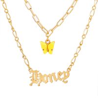 Hot-selling Butterfly Retro Multi-layer English Letter Alloy Pendant Necklace Bone Chain sku image 2