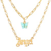 Hot-selling Butterfly Retro Multi-layer English Letter Alloy Pendant Necklace Bone Chain sku image 3
