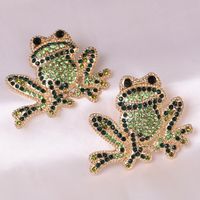 Wholesale Inlaid Green Diamonds Cute Frog Rose Gold Small Animal Earrings For Women main image 1