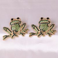 Wholesale Inlaid Green Diamonds Cute Frog Rose Gold Small Animal Earrings For Women main image 3