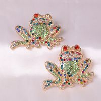 Wholesale Inlaid Green Diamonds Cute Frog Rose Gold Small Animal Earrings For Women main image 4