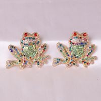 Wholesale Inlaid Green Diamonds Cute Frog Rose Gold Small Animal Earrings For Women main image 5