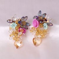 Boucles D'oreilles De Mode Pour Femmes En Cristal De Verre Tricoté Avec Pompon Fleur Exagérée main image 1