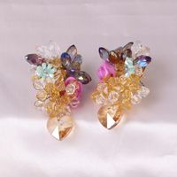 Boucles D'oreilles De Mode Pour Femmes En Cristal De Verre Tricoté Avec Pompon Fleur Exagérée main image 3