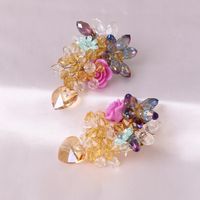 Boucles D'oreilles De Mode Pour Femmes En Cristal De Verre Tricoté Avec Pompon Fleur Exagérée main image 4