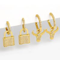 New Korean Niche Diamond-studded Bull Head Copper Earrings For Women main image 1