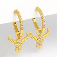New Korean Niche Diamond-studded Bull Head Copper Earrings For Women main image 4