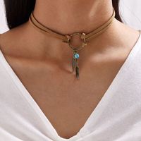 Fashion Turquoise Feather Love Moon Alloy Five-star Square Pearl Pendant Necklace For Women main image 6