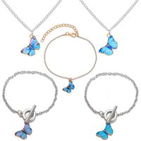 New Gradient Butterfly Simple Color Couple Alloy Clavicle Chain Necklace main image 1