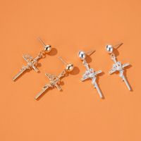 New Three-dimensional Embossed Rose Retro Elegant Cross Earrings Wholesale main image 3