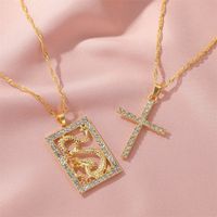 New Simple Christian Cross Hollow Domineering Flying Dragon Golden Alloy Necklace main image 3