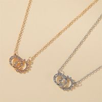 New Sun Moon Diamond Double Ring Alloy Necklace Clavicle Chain For Women main image 3