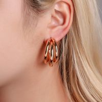 New Metal Three-layer Semicircle Cross Fashionable Exaggerated C-shaped Earrings Wholesale main image 4