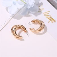 New Metal Three-layer Semicircle Cross Fashionable Exaggerated C-shaped Earrings Wholesale main image 5