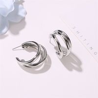 New Metal Three-layer Semicircle Cross Fashionable Exaggerated C-shaped Earrings Wholesale main image 6