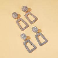New Long Flashing Diamond Geometric Exaggerated Inlaid Diamond Square Hollow Earrings Wholesale main image 3