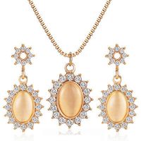 New Micro-inlaid Zircon Oval Necklace Cat's Eye Sun Flower Earrings Wholesale main image 1