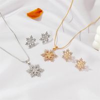 New Simple Micro-inlaid Diamond Snowflake Pendant Necklace Snowflake Earrings Set main image 3