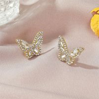 Neue Mode Einfache Zirkon Schmetterling Damen Wilde Kristalllegierung Ohrringe Großhandel main image 1