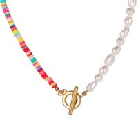 New Bohemian Style Colored Soft Ceramic White Pearl Clavicle Chain Contrast Color Alloy Necklace main image 1
