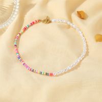 New Bohemian Style Colored Soft Ceramic White Pearl Clavicle Chain Contrast Color Alloy Necklace main image 3