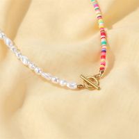 New Bohemian Style Colored Soft Ceramic White Pearl Clavicle Chain Contrast Color Alloy Necklace main image 4