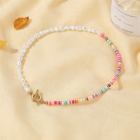 New Bohemian Style Colored Soft Ceramic White Pearl Clavicle Chain Contrast Color Alloy Necklace main image 5