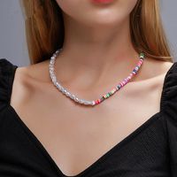 New Bohemian Style Colored Soft Ceramic White Pearl Clavicle Chain Contrast Color Alloy Necklace main image 6