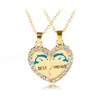 Fashion New Best Friends Love Dolphin Diamond Alloy Pendant Necklace main image 6