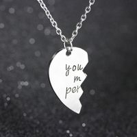 Hot-selling English Lettering Two-petal Stitching Love-shaped Alloy Pendant Necklace main image 4