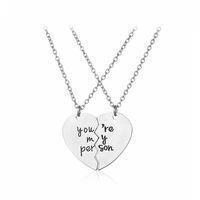 Hot-selling English Lettering Two-petal Stitching Love-shaped Alloy Pendant Necklace main image 6