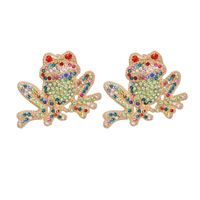 Wholesale Inlaid Green Diamonds Cute Frog Rose Gold Small Animal Earrings For Women sku image 2