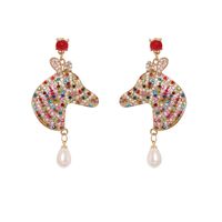 Fashion Exaggerated Stripes Color Diamond Fashion Water Drop Pearl Alloy Earrings For Women sku image 1