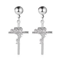 New Three-dimensional Embossed Rose Retro Elegant Cross Earrings Wholesale sku image 2