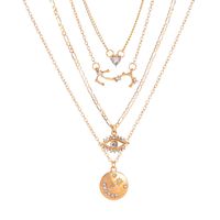 New Long Multi-layer Disc Moon Trend Love Diamond Eyes 4-layer Pendant Necklace For Women sku image 1