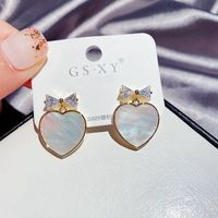 New Korean S925 Silver Needle Natural Shell Heart-shaped Zircon Bow Earrings For Women sku image 2