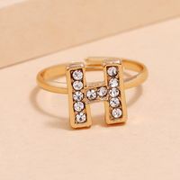 Versatile Exquisite Small Diamond-studded Joint H Letter Ring New Adjustable Ring Wholesale sku image 1