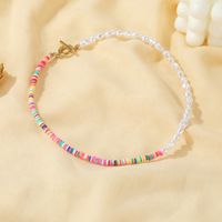 New Bohemian Style Colored Soft Ceramic White Pearl Clavicle Chain Contrast Color Alloy Necklace sku image 1