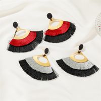 New Exaggerated Double-layer Fan-shaped Bohemian Retro Tassel Earrings Wholesale Nihaojewelry main image 3