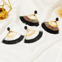 New Exaggerated Double-layer Fan-shaped Bohemian Retro Tassel Earrings Wholesale Nihaojewelry main image 4