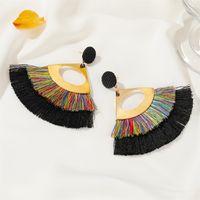 New Exaggerated Double-layer Fan-shaped Bohemian Retro Tassel Earrings Wholesale Nihaojewelry main image 5
