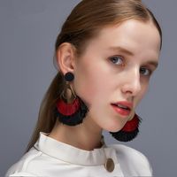 New Exaggerated Double-layer Fan-shaped Bohemian Retro Tassel Earrings Wholesale Nihaojewelry main image 6
