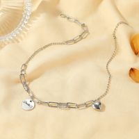 New Retro Hip Hop Style English Letter Smile Round Card Love-shaped Alloy  Necklace main image 4