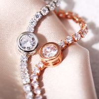 Moda Simple Con Incrustaciones De Cristal Push-pull Damas Oro Completo Diamante Pulsera De Una Sola Fila main image 5